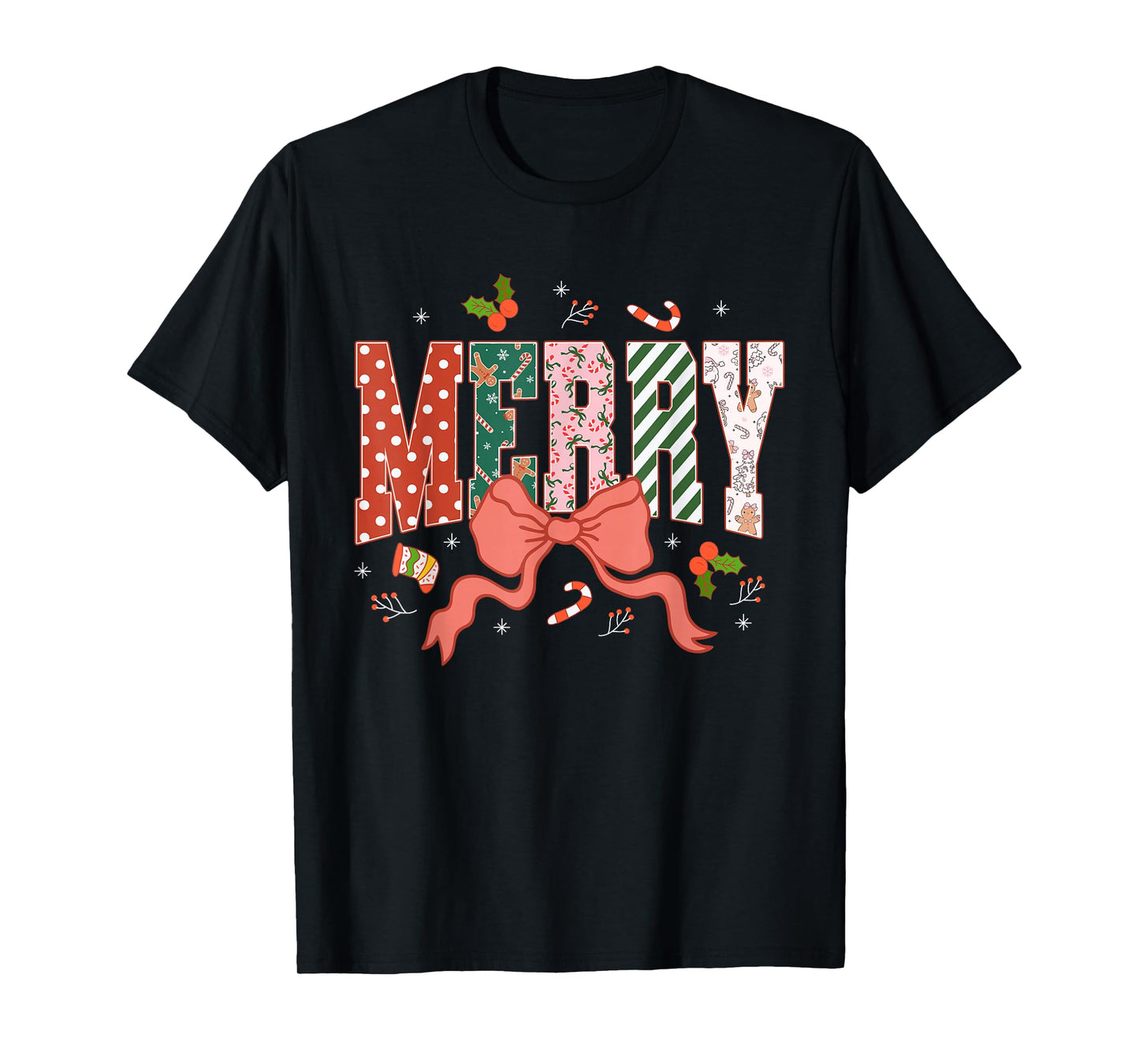 Coquette Merry Christmas Xmas Merry and Bright Family Womens T-Shirt