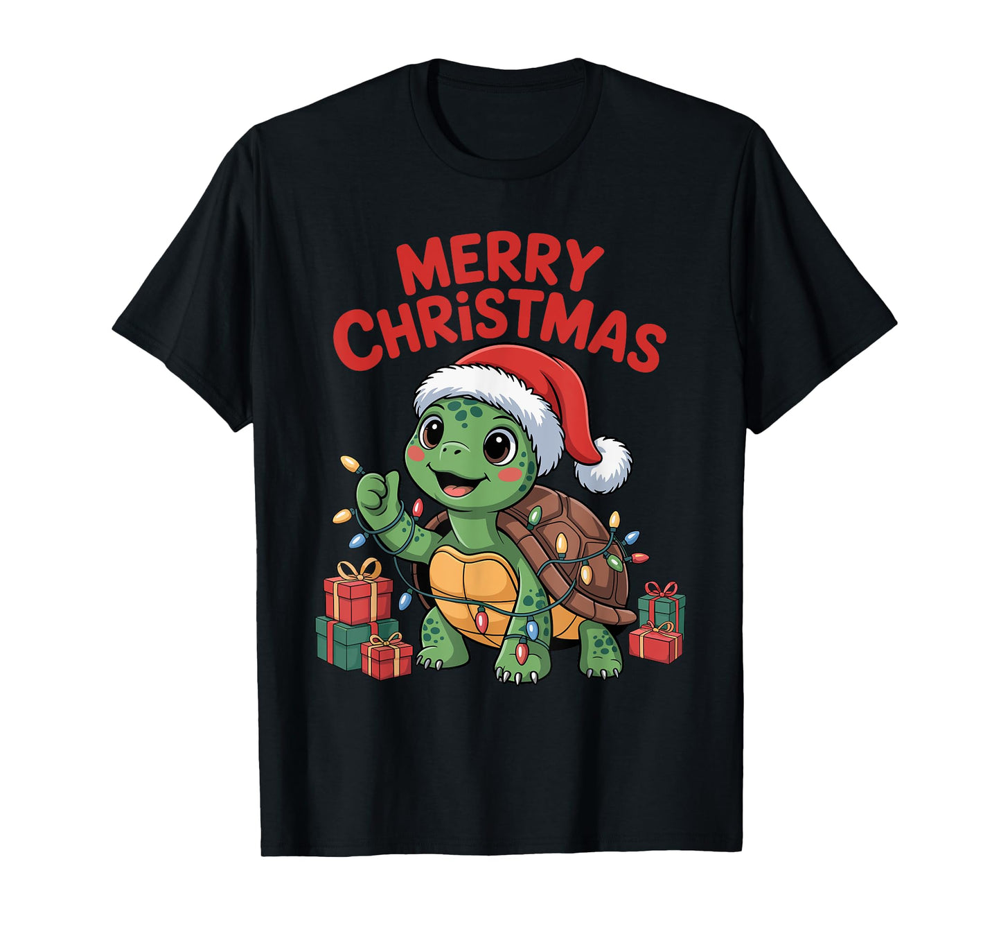 Funny Turtle Santa Hat Animals Lovers Ugly Christmas Pajamas T-Shirt
