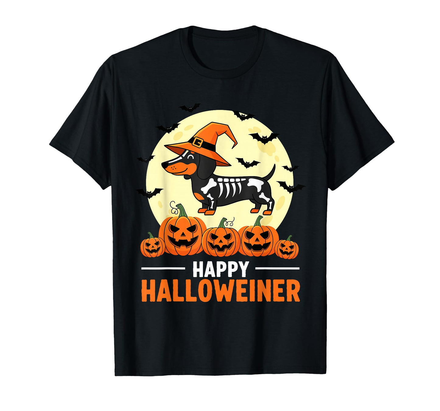 Happy Halloweiner Funny Halloween Dachshund Witch Skeleton T-Shirt