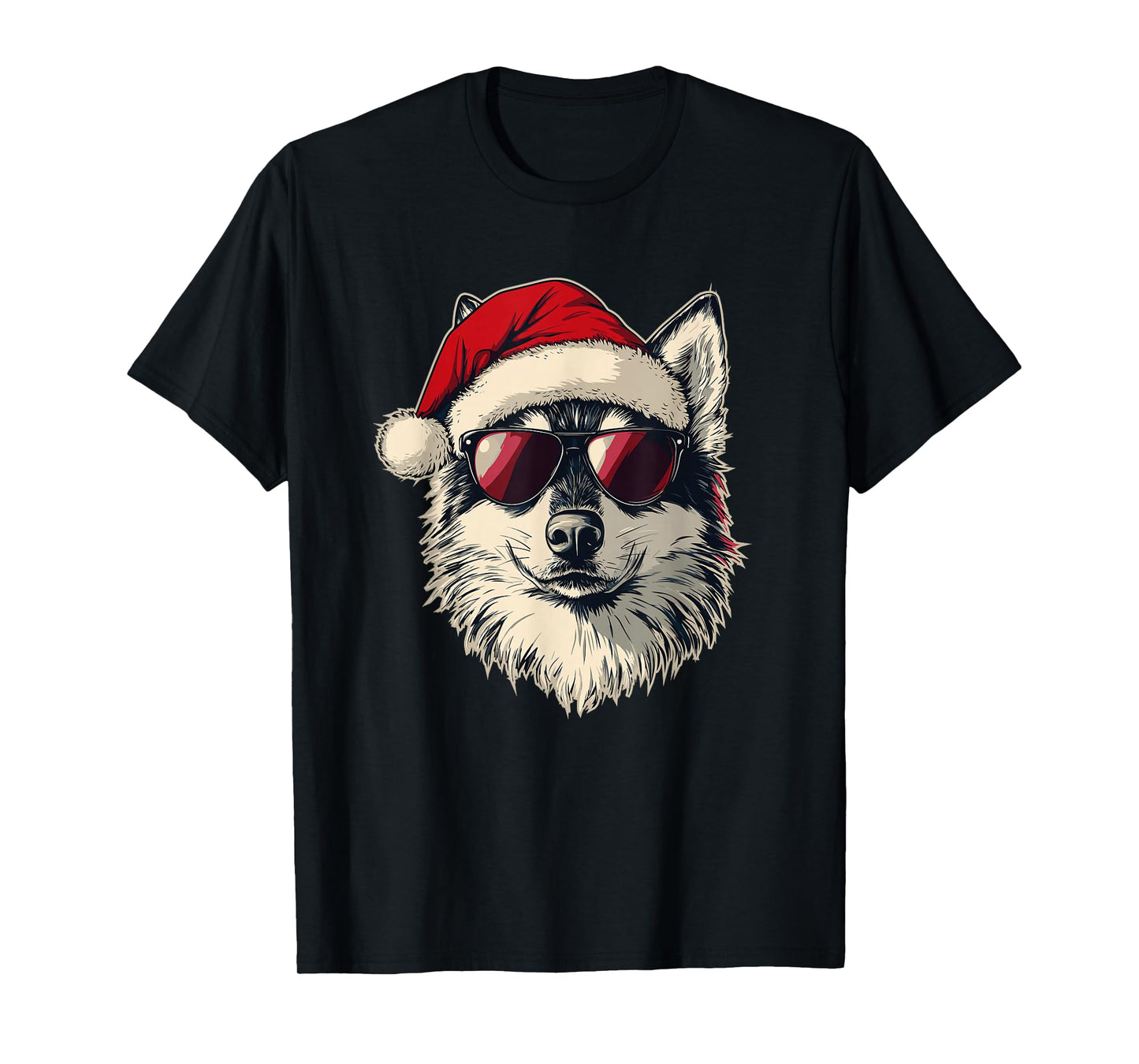 Husky Dog with Santa Hat T-Shirt