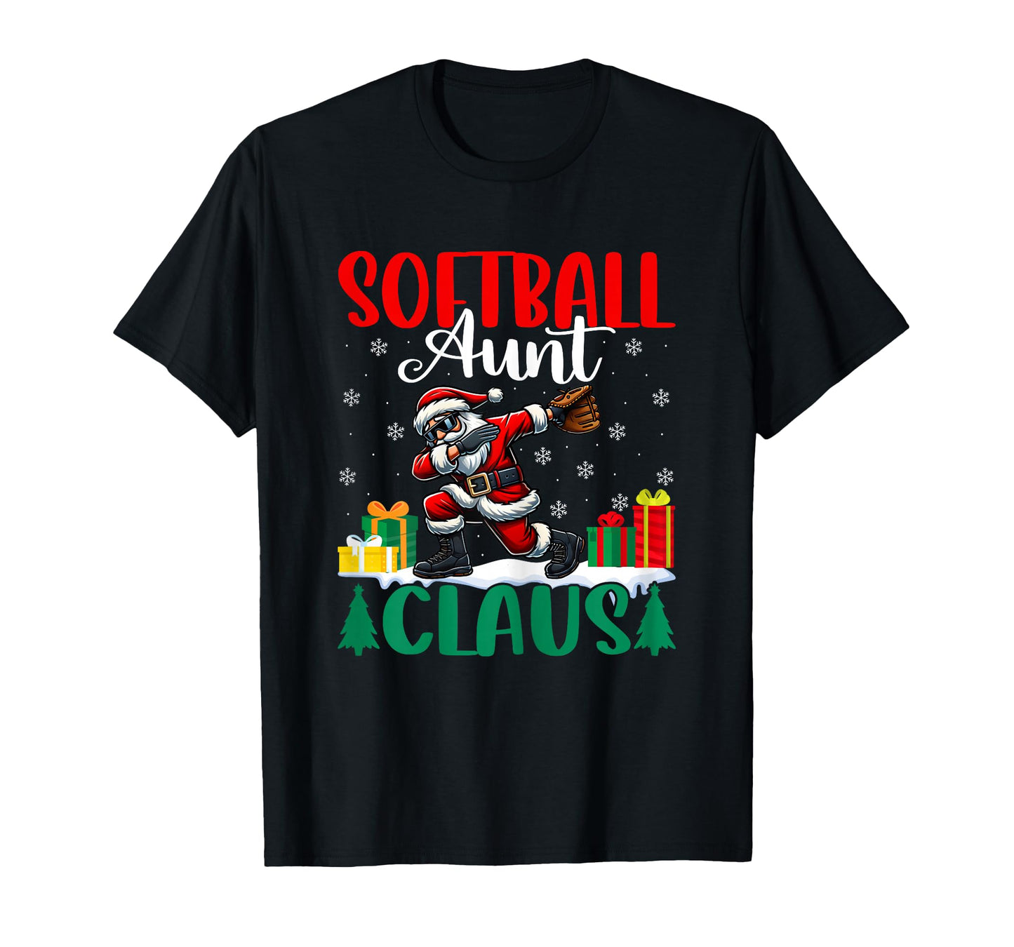 Softball Aunt Claus Dabbing Santa Softball Auntie Christmas T-Shirt