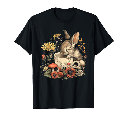 Rabbit Floral Bunny Cottagecore Aesthetic Tea Cup T-Shirt
