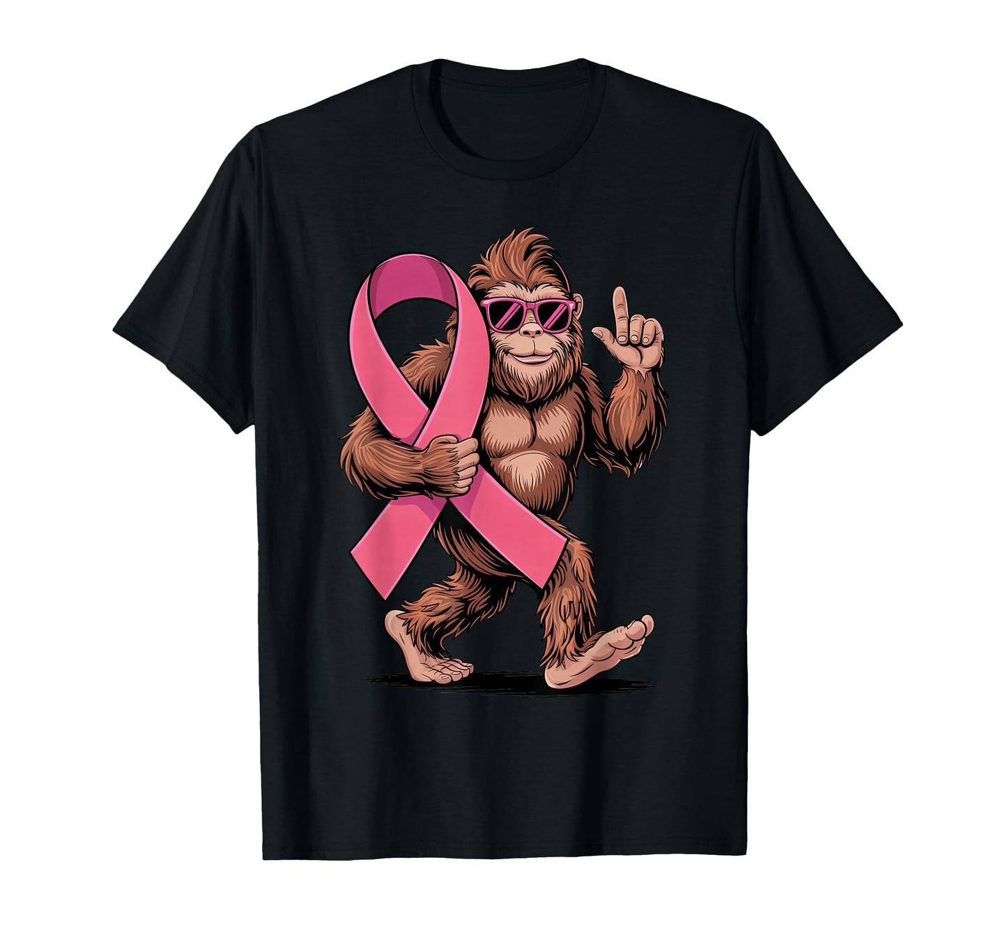 Bigfoot Sasquatch Holding Pink Ribbon Witch Breast Cancer T-Shirt