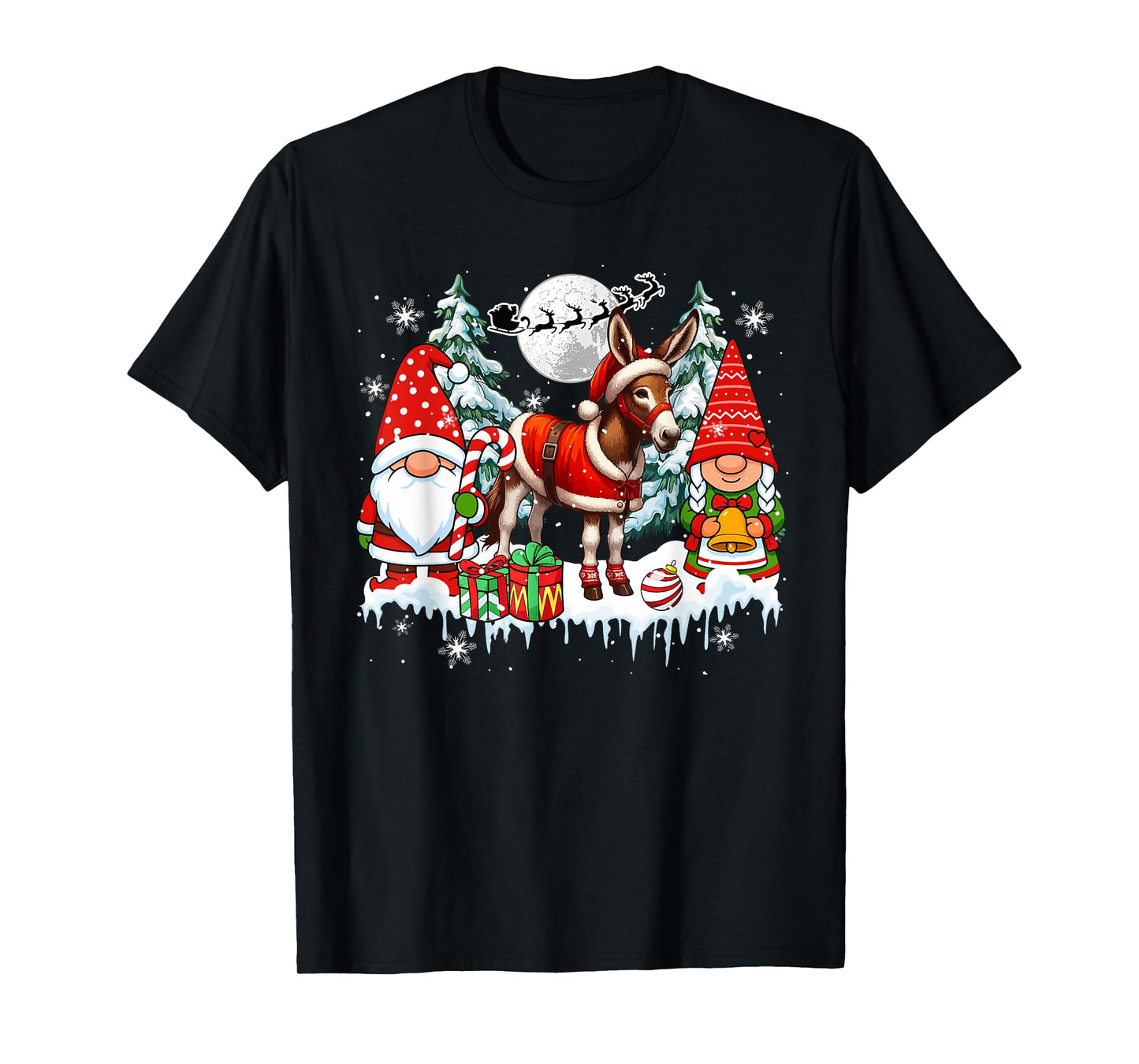 Couple Gnomes Santa Mule Christmas Trees Farmer Family Kids T-Shirt