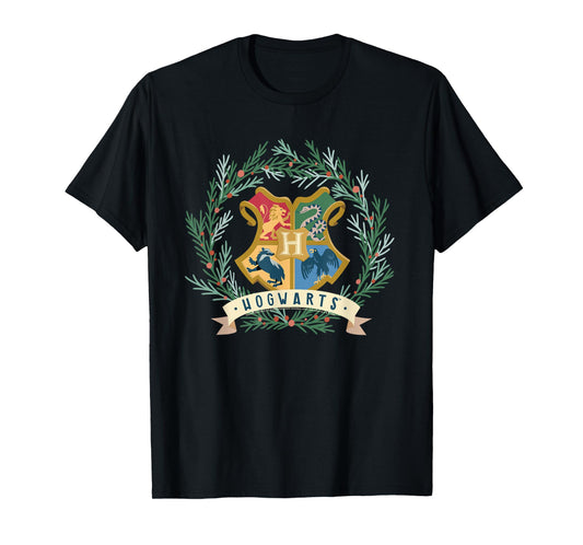 Harry Potter Hogwarts Shield Christmas Wreath T-Shirt