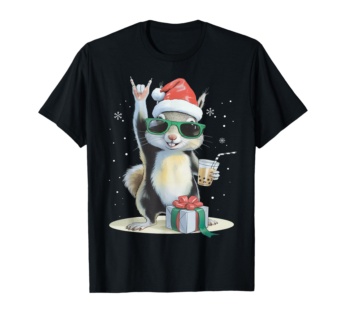 Christmas Kawaii Squirrel Bubble Tea Boba Squirrel Xmas T-Shirt