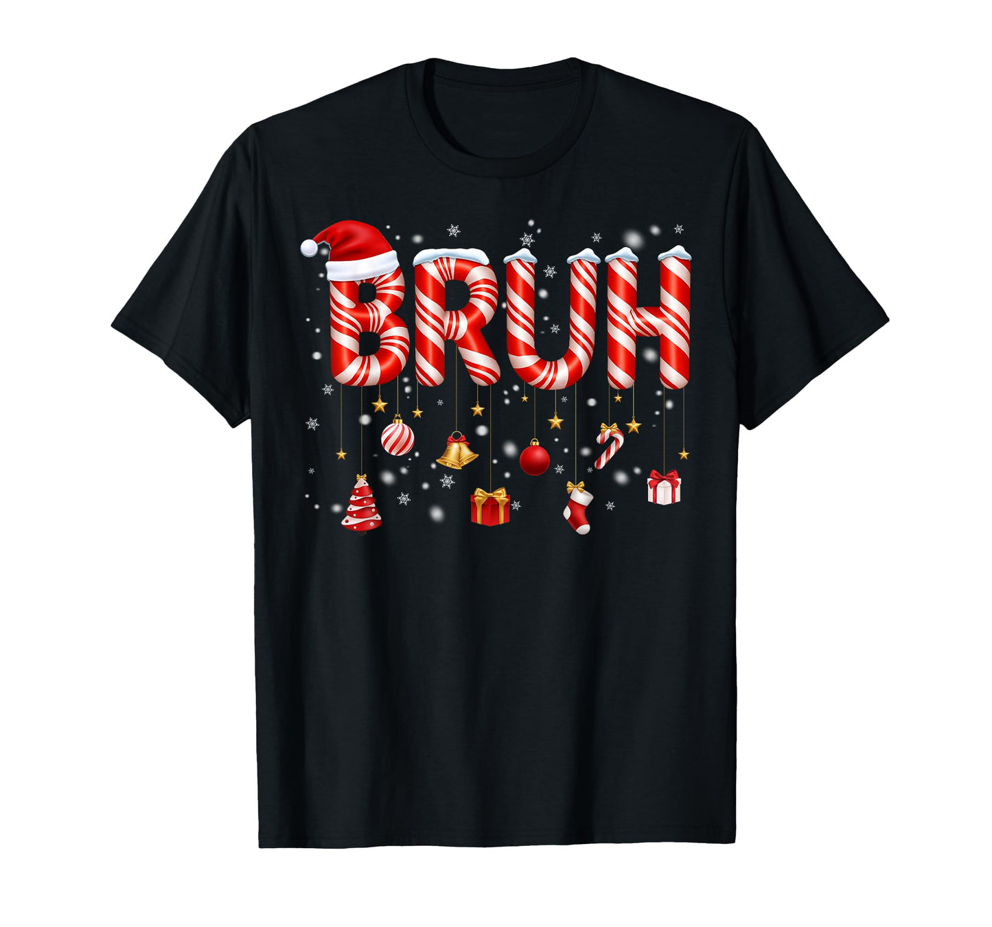 Bruh Candy Cane Santa Hat Snowflake Christmas Xmas Men Boy T-Shirt