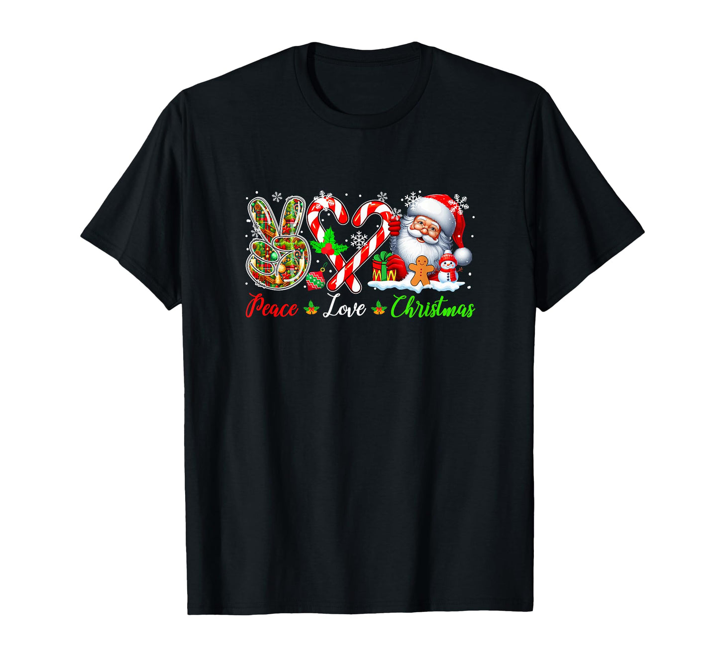 Peace Love Christmas Santa Candy Canes Cute Heart Shape T-Shirt