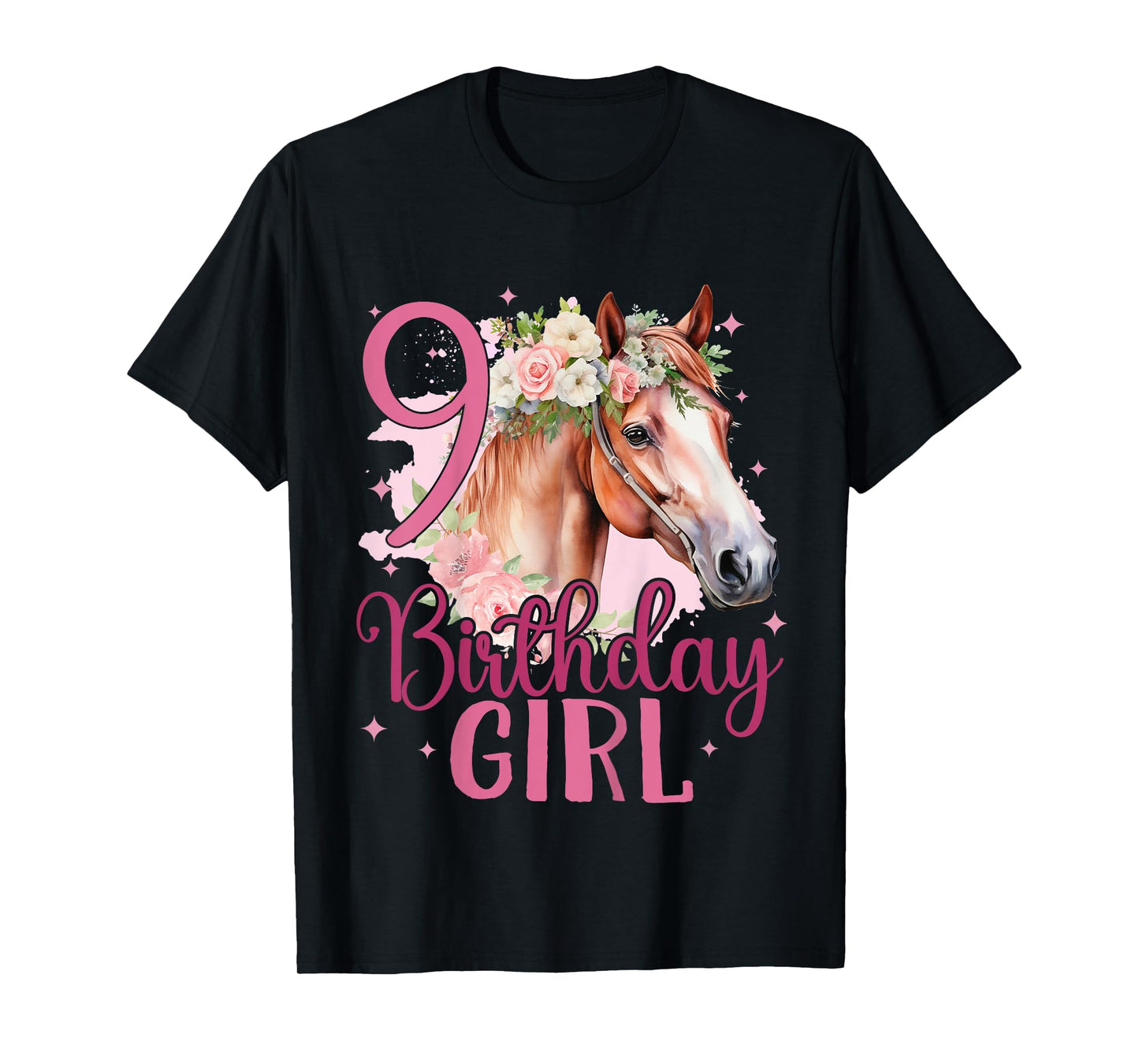 Kids 9th Birthday Horse Girl 9 Years Old Nine 9 Birthday Girl T-Shirt