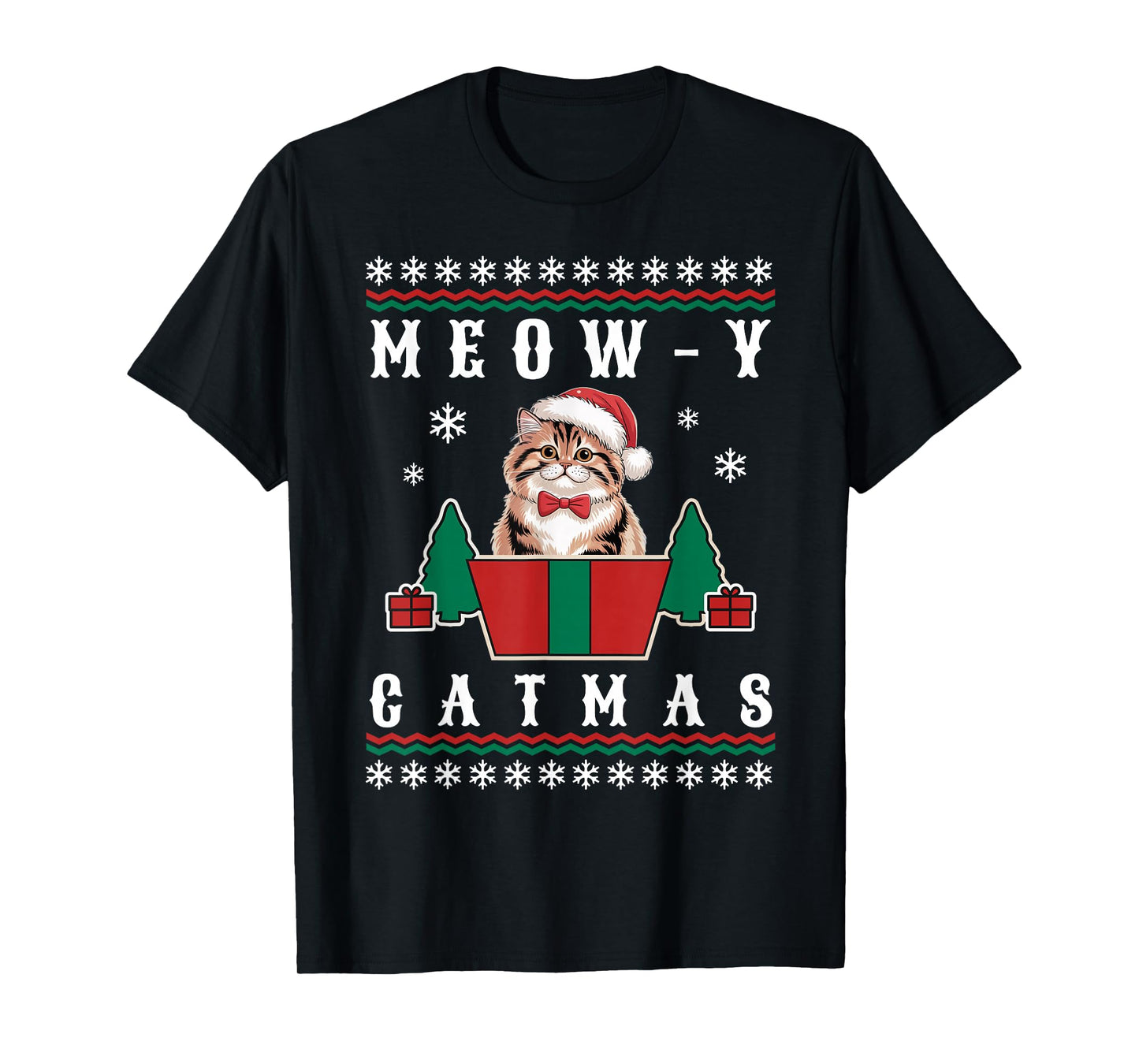Meowy Catmas Cute Cat Christmas Ugly Sweater T-Shirt