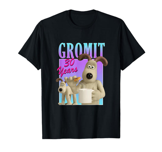 Wallace & Gromit Gromit 30th Logo Unisex Adults Kids Black Short Sleeve Modern Classic Cartoon T-Shirt