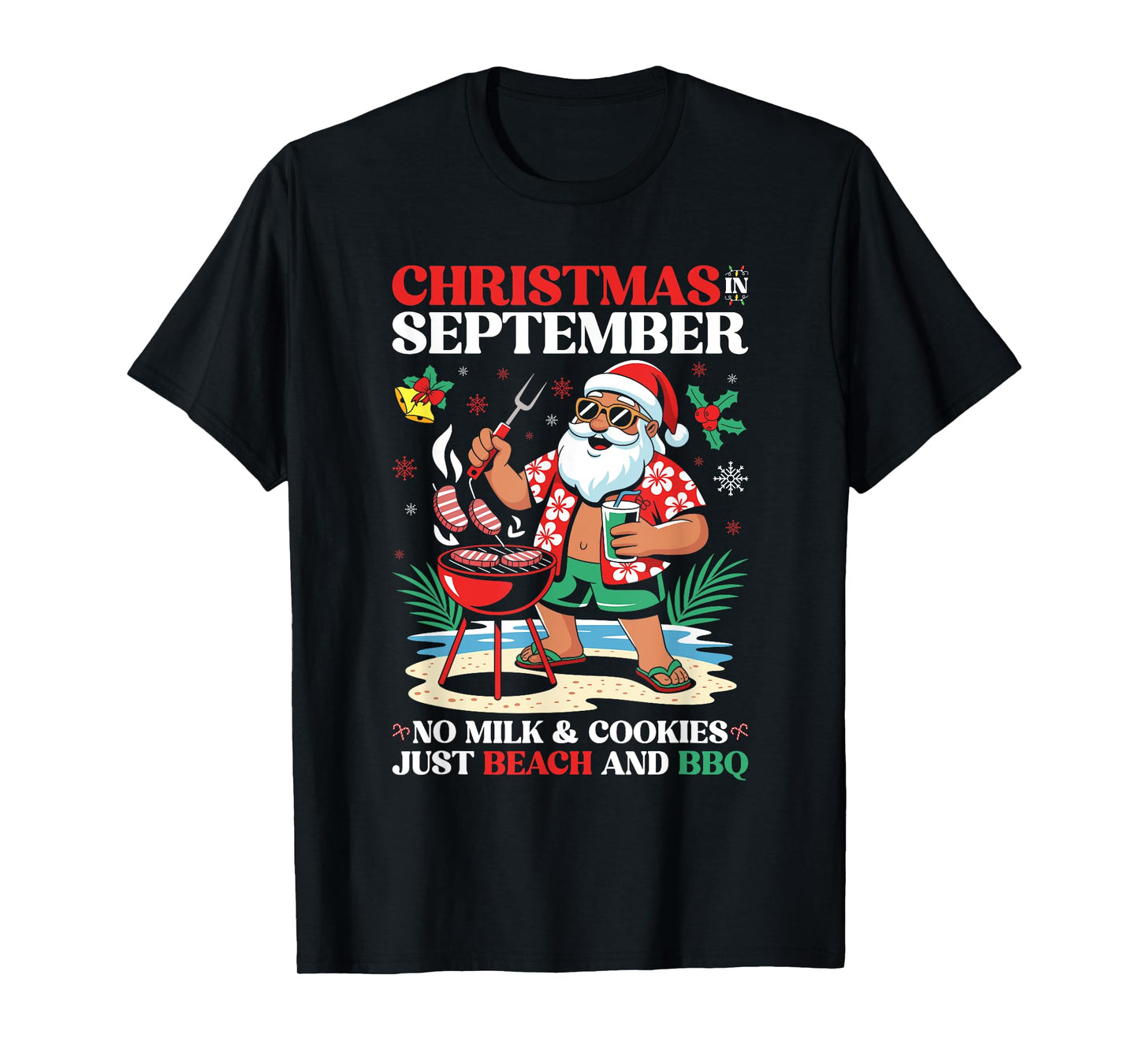 Christmas in September BBQ Hawaiian Tropical Santa T-Shirt