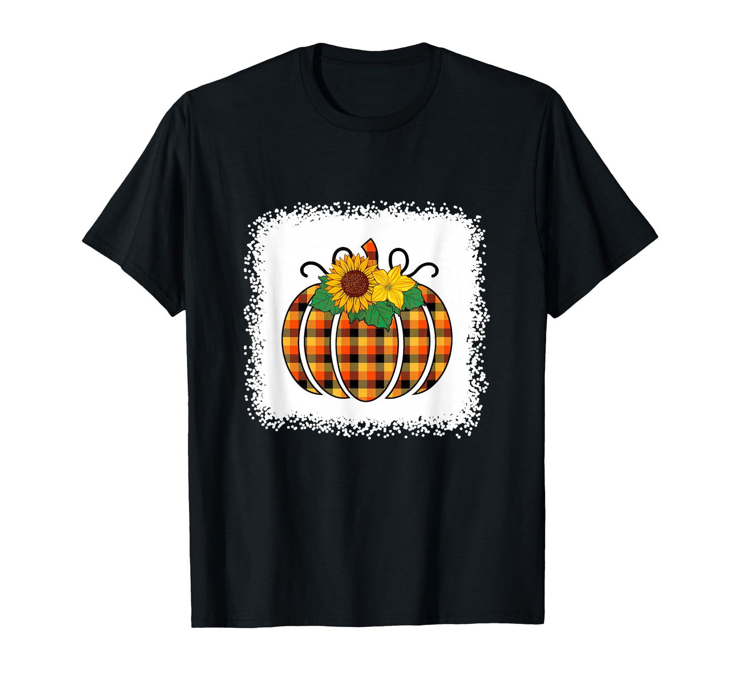 Halloween Pumpkin Bleached Orange Buffalo Plaid Men Women T-Shirt