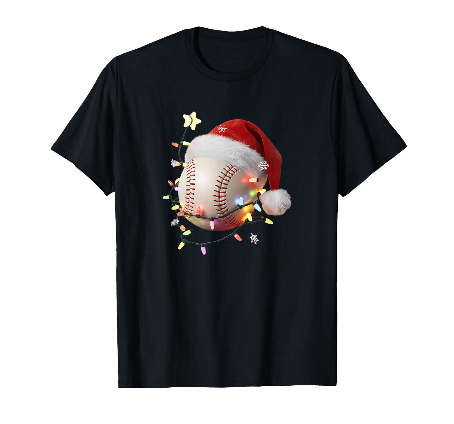 Christmas Baseball Player Lights Santa Hat Holiday T-Shirt