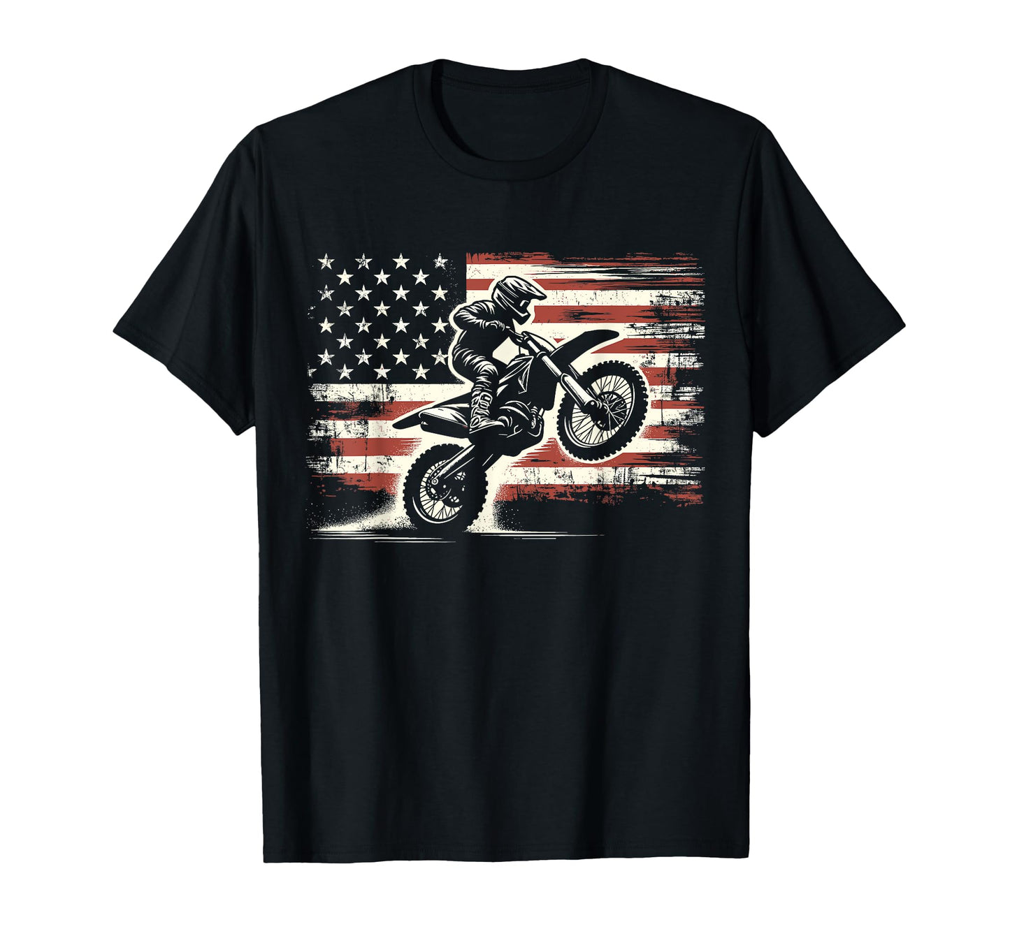 Dirt Bike American Flag Motocross Biker Vintage USA T-Shirt for Women Girls Kids Men