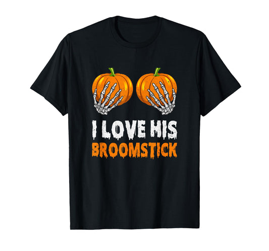 I Love His Broomstick I Love Her Pumpkins Halloween Couples T-Shirt