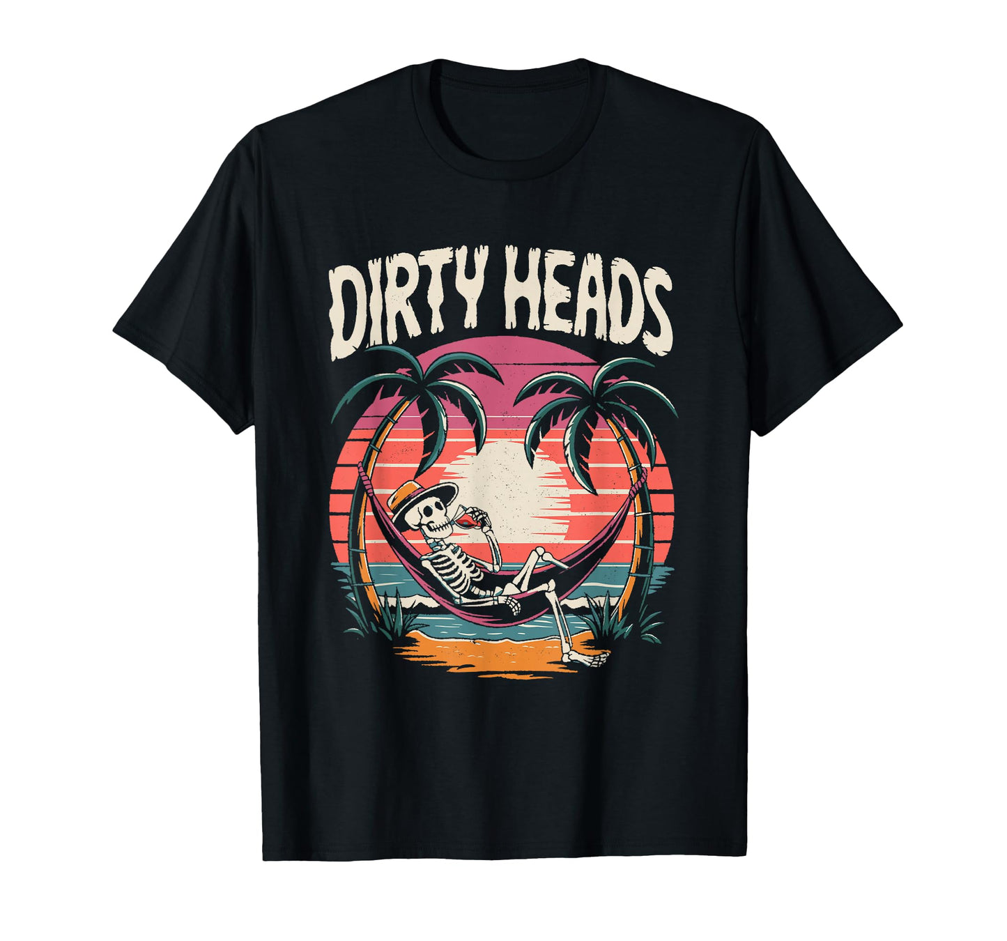 Chill Skeleton Dirty Heads Retro Beach Art for Men Women T-Shirt