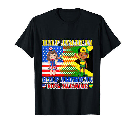 Half Jamaican Half American Toddler Jamaica US Flag Girl Boy T-Shirt