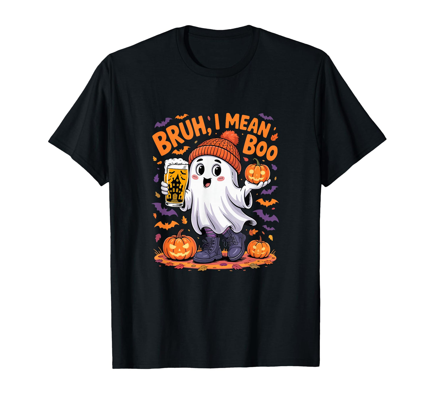 I Mean Boo Funny Joke Boo Ghost Drinking Beer Halloween T-Shirt