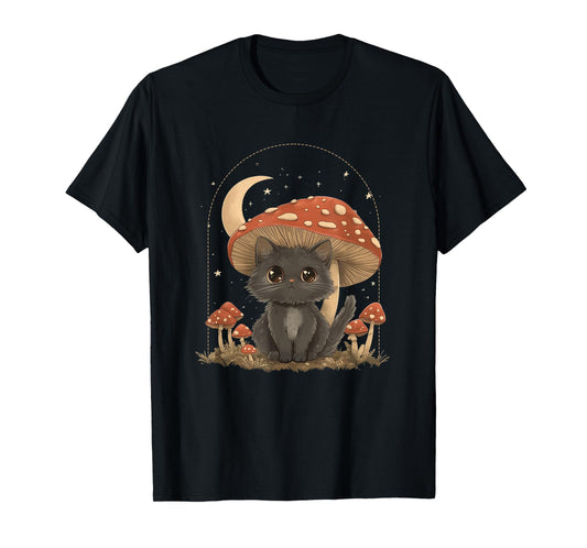 Cute Cottagcore Cat Mushroom Hat Vintage Aesthetic Women T-Shirt