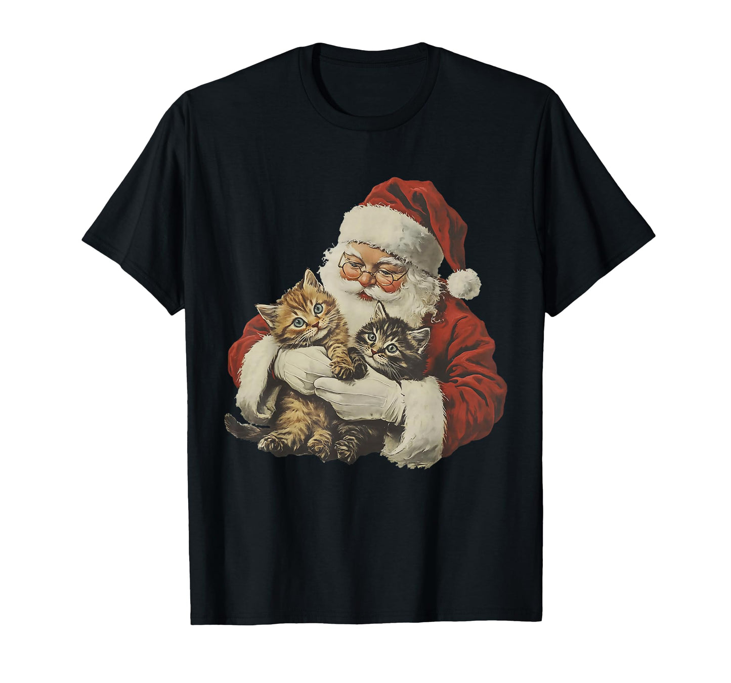 Vintage Retro Santa Claus and Kittens Cats Merry Christmas T-Shirt