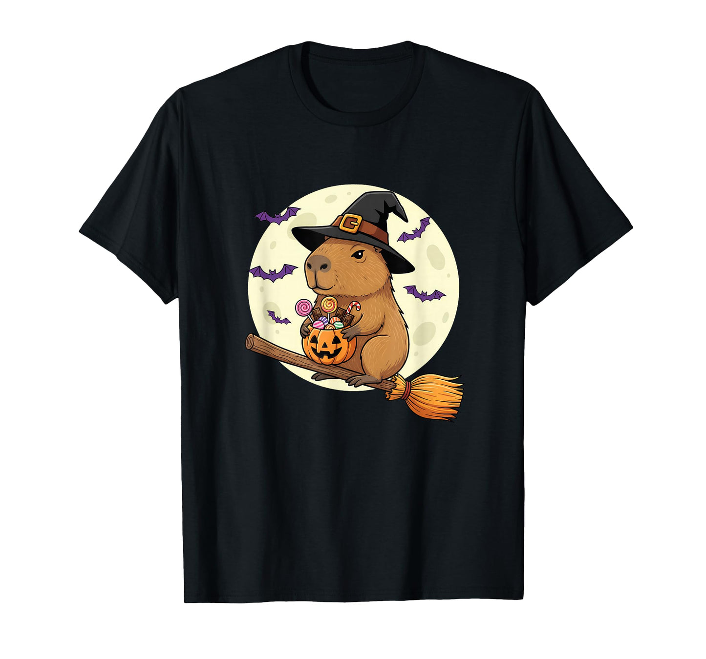 Capybara Pumpkin Hat Witch Funny Capybara Halloween Costume T-Shirt