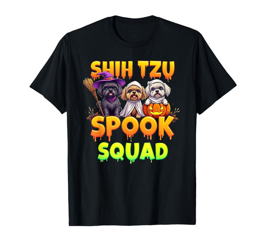 Cute Shih Tzu Halloween Costume Pumpkin Ghost Witch Squad T-Shirt