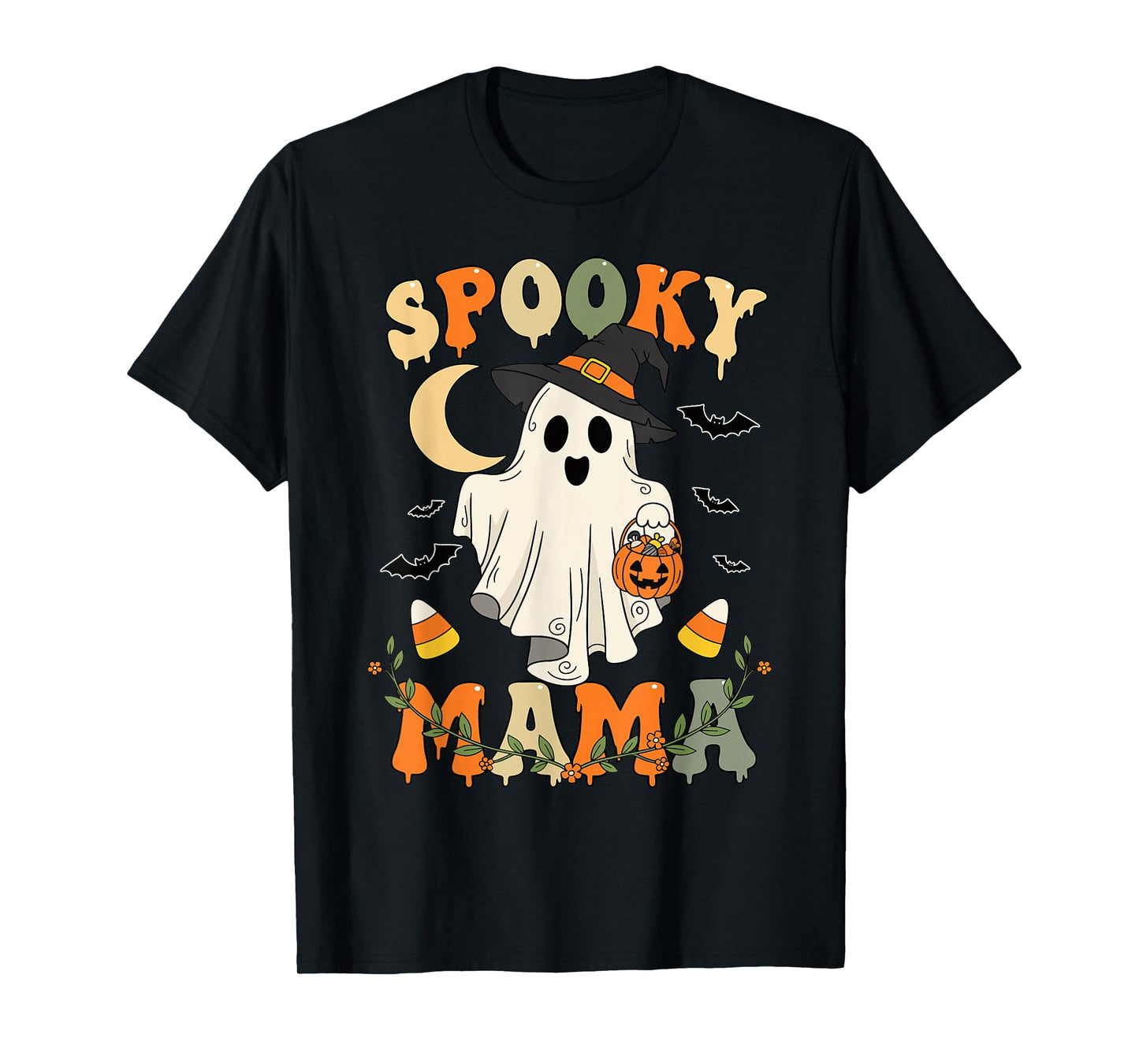 Spooky Mama Groovy Ghost Witch Halloween Costume Mom T-Shirt