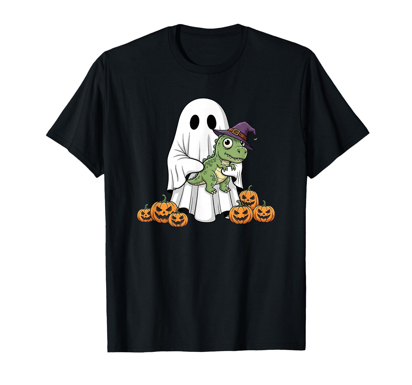 Funny Ghost T Rex Pumpkin Halloween Kids Mens Womens T-Shirt