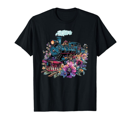Steam Train With Flowers Surrounding T-Shirt