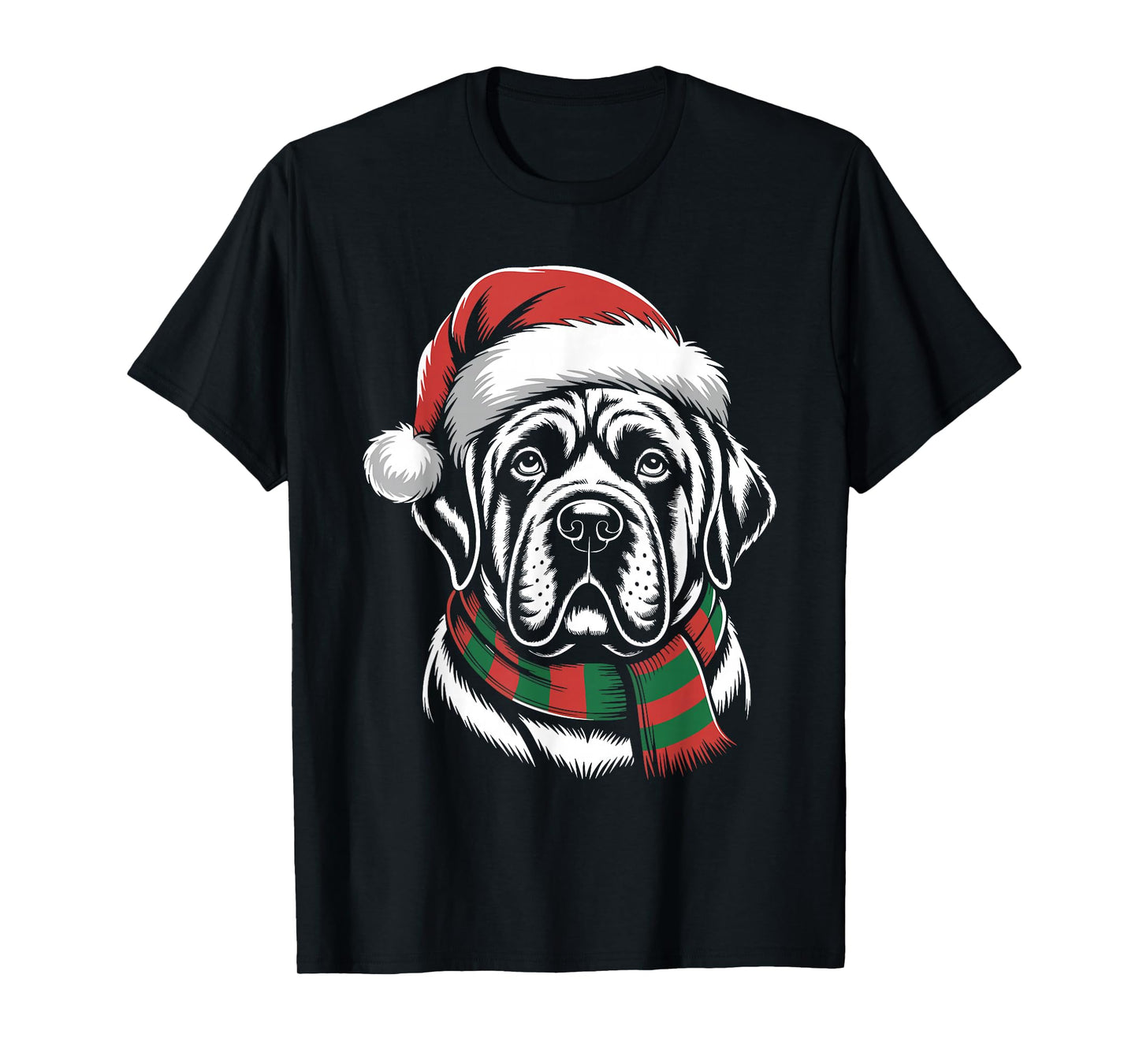 Mastiff Dog Xmas Santa Hat Scarf Christmas Costume T-Shirt