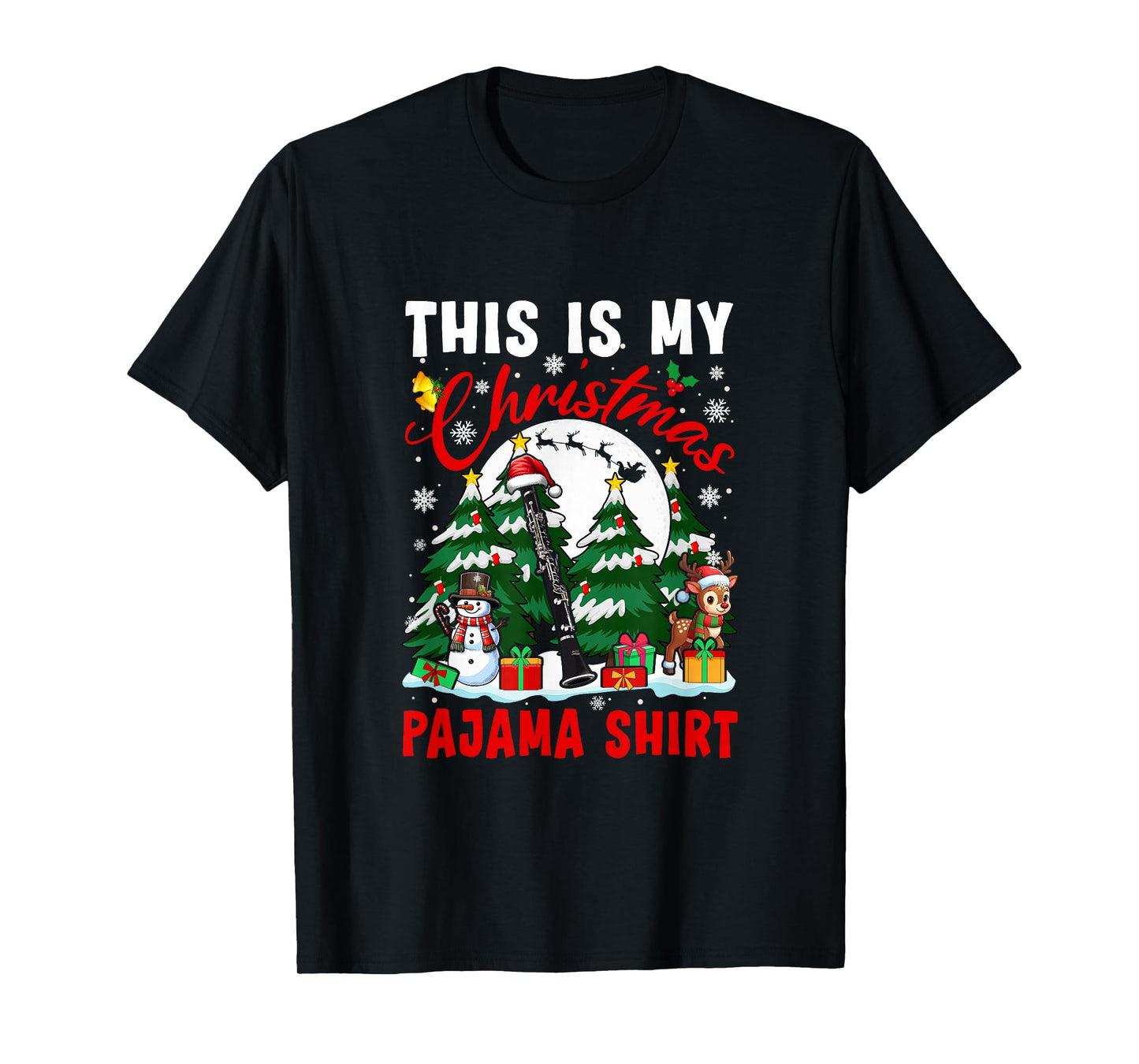 My Christmas Pajama Shirt Santa Clarinet Snowman Instrument T-Shirt
