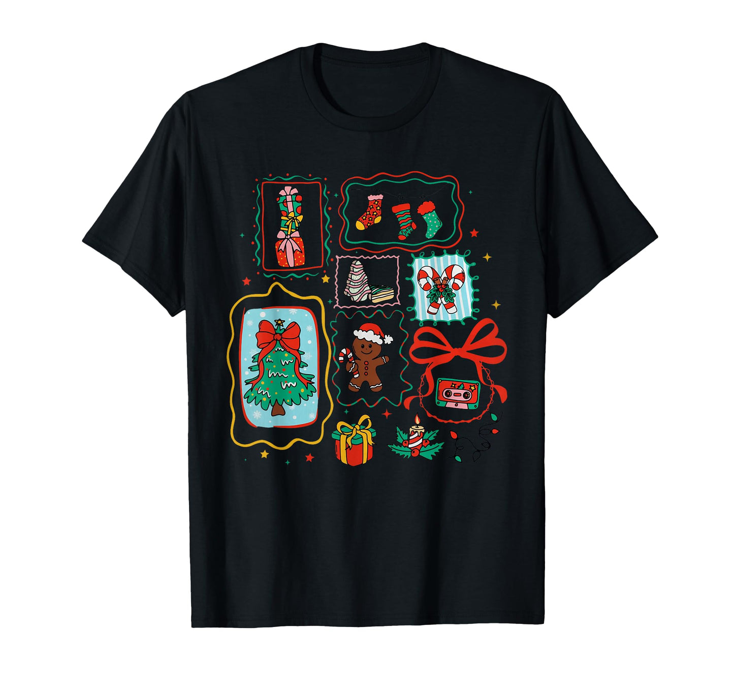 Cute Coquette Bow Christmas Santa Snowman Vintage Merry Xmas T-Shirt