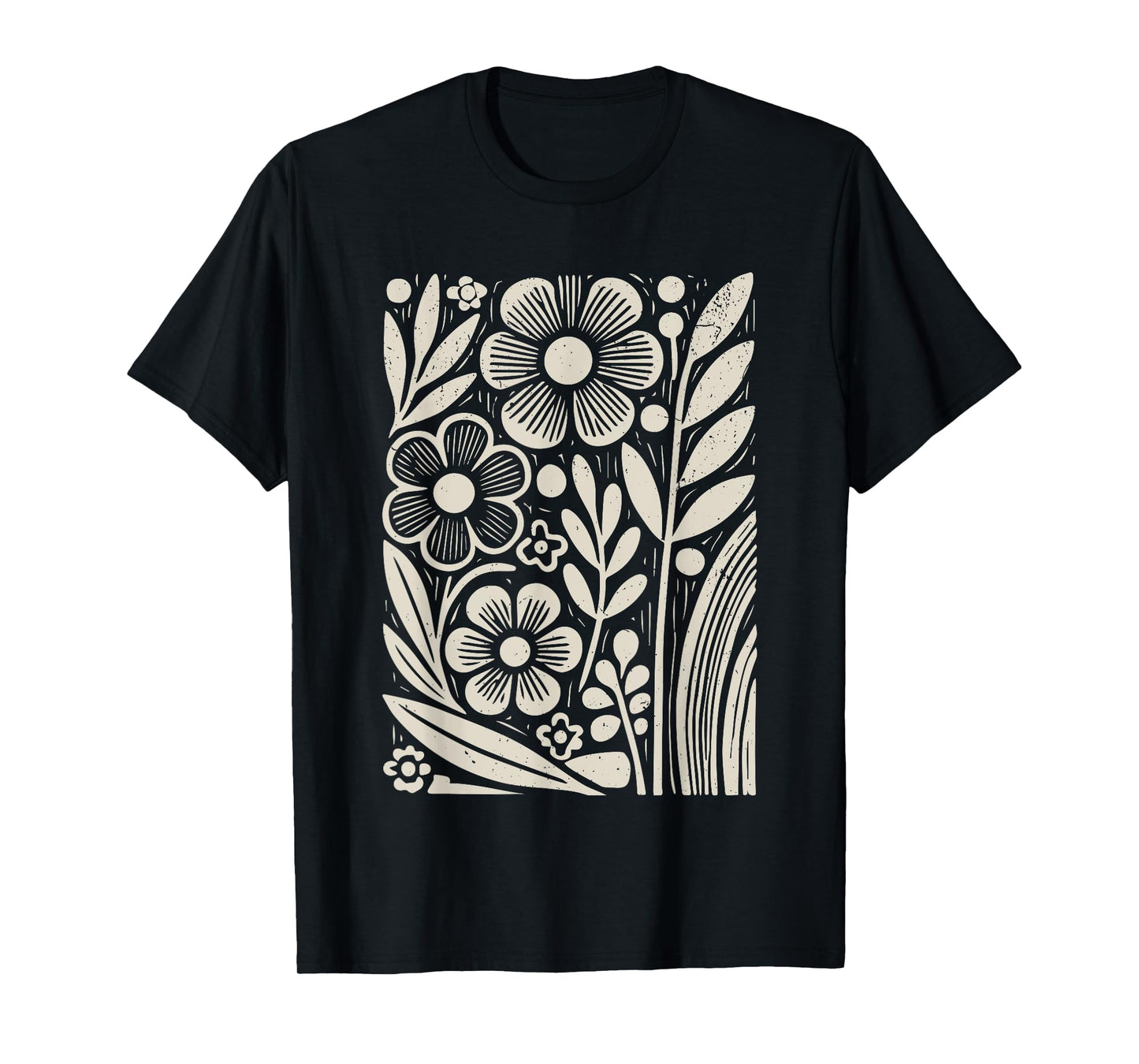 Botanical Floral Line Art Minimalist Nature Linocut Print T-Shirt