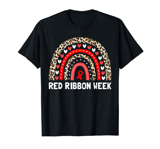 Red Ribbon Week Rainbow Men Women Kids Red Ribbon T-Shirt
