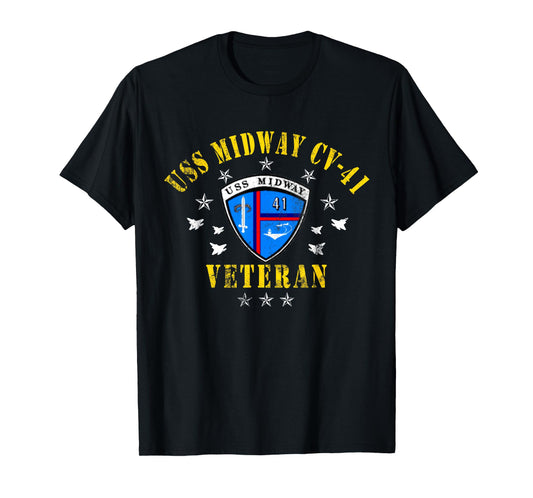 USS Midway CV 41 Aircraft Carrier Veteran USA Flag Vintage T-Shirt