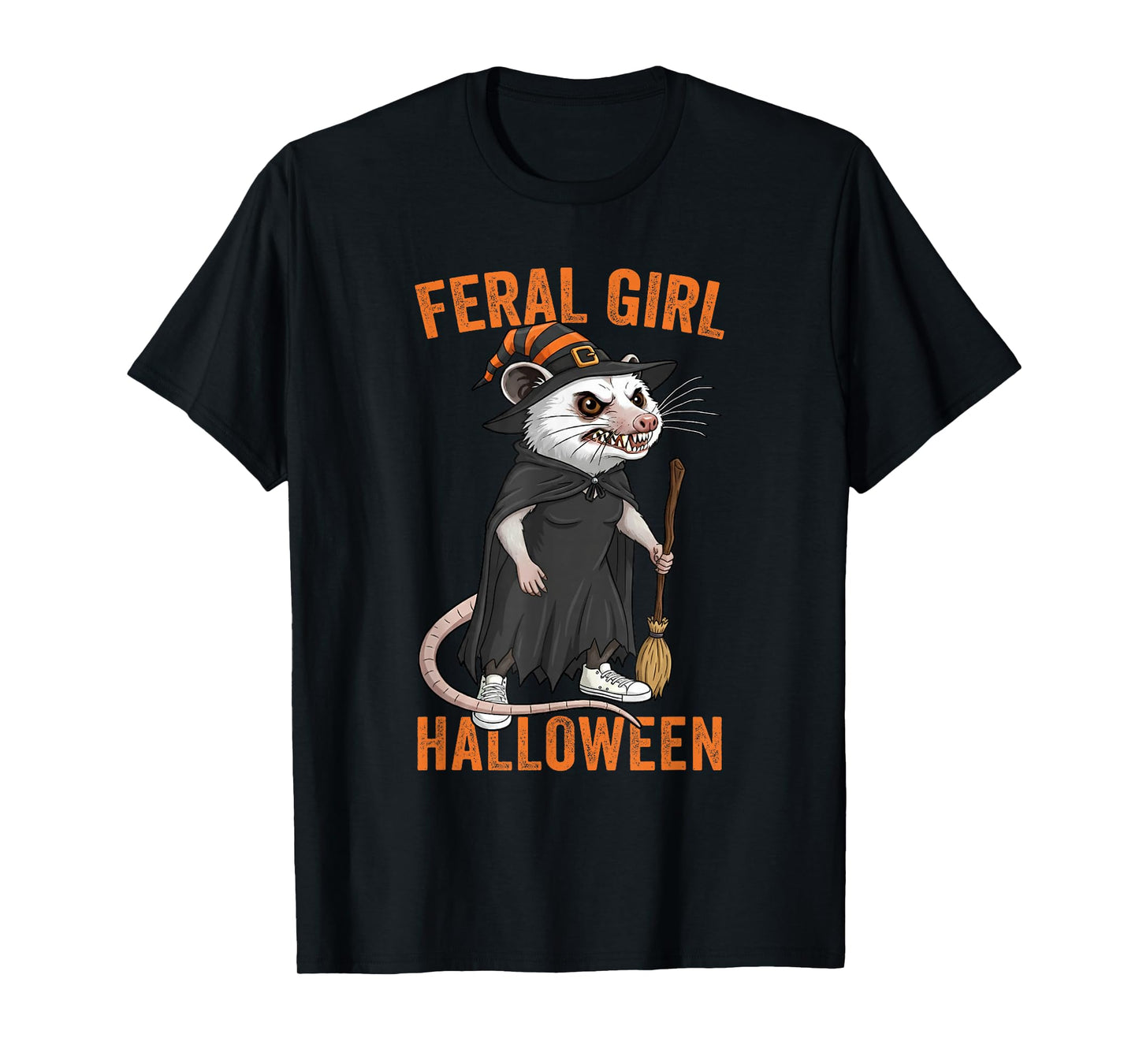 Feral Girl Halloween Funny Opossum Witch Costume Party T-Shirt