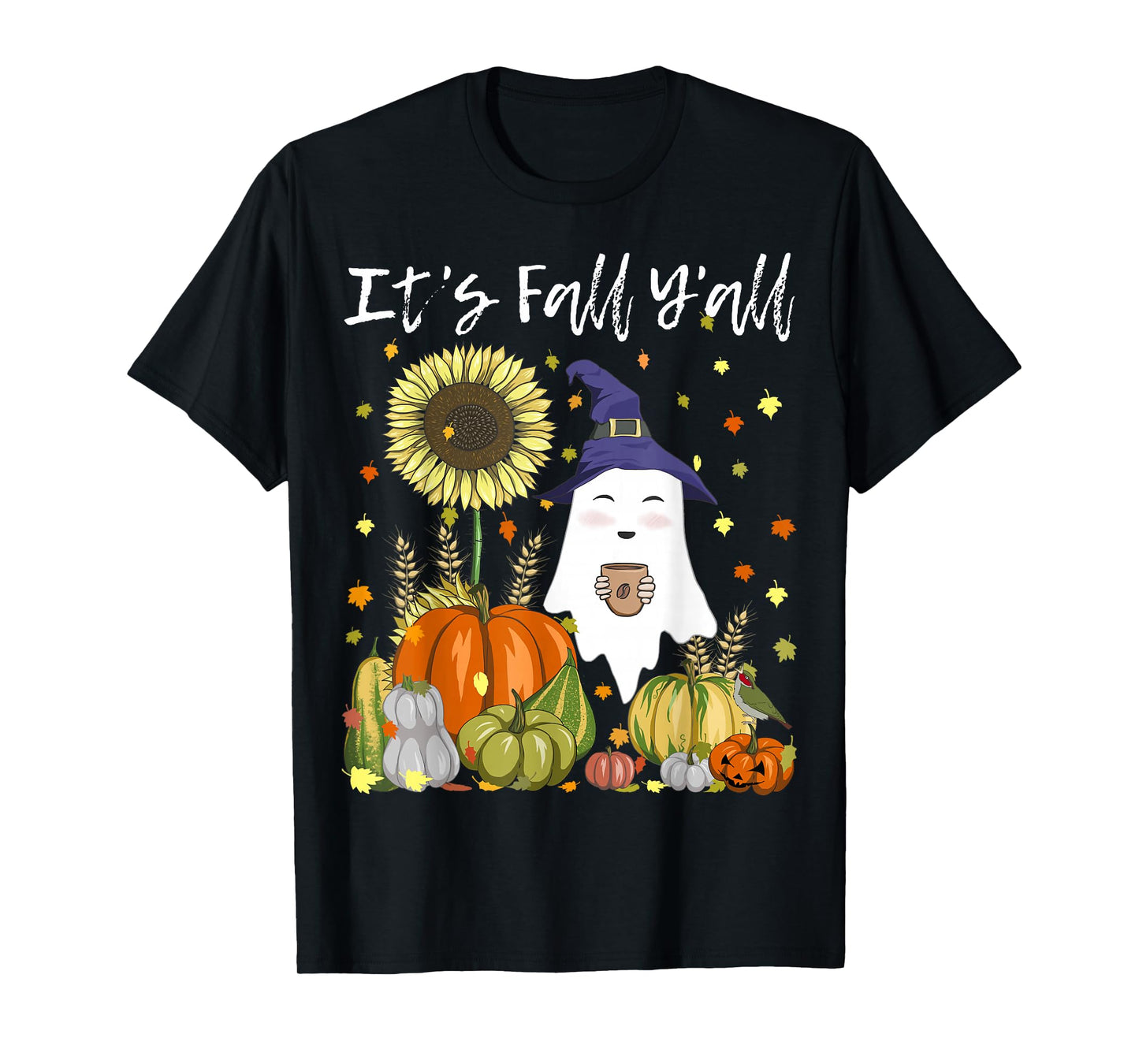 It's Fall Y'all Funny Witch Ghost Pumpkin Coffee Halloween T-Shirt