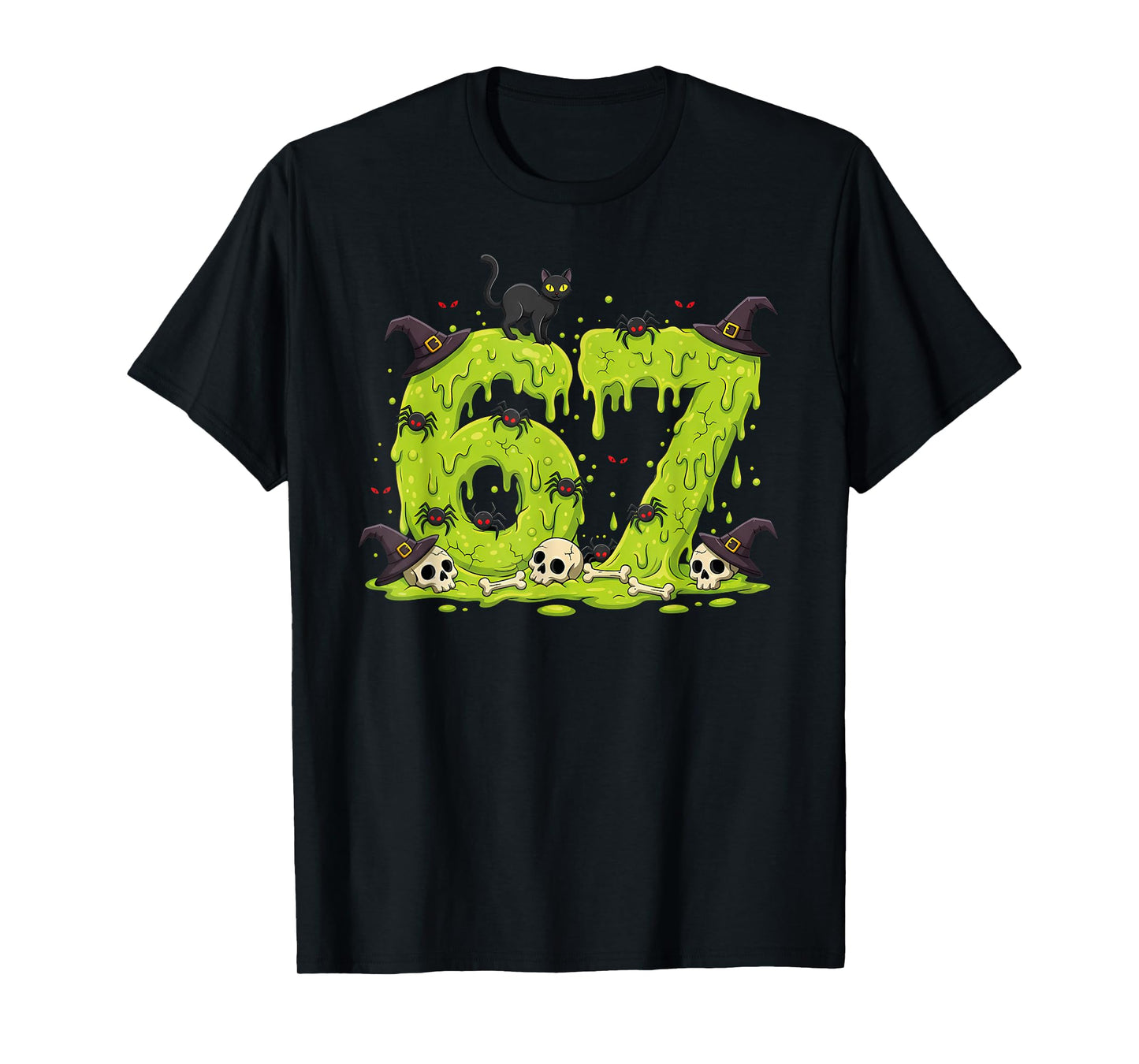 Witch Cat Number 67 Meme Six Seven Gen Alpha Slang Halloween T-Shirt
