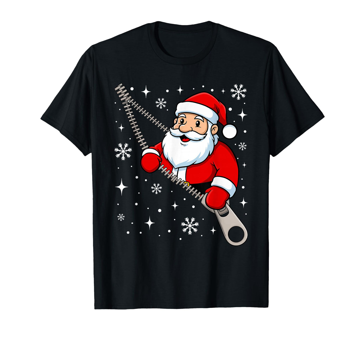 Santa Emerging from A Zipper Funny Christmas Pajama Family T-Shirt