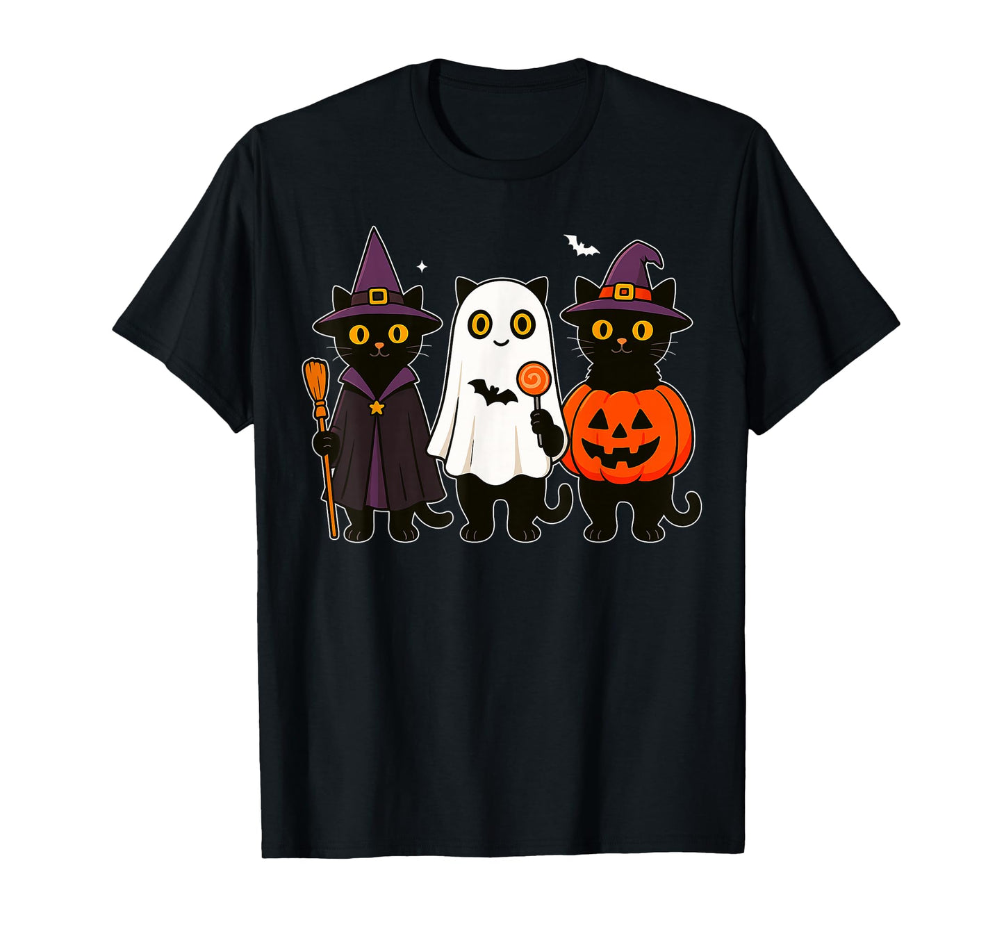 Retro Black Cat Witch Scary Funny Halloween Cat Witch T-Shirt