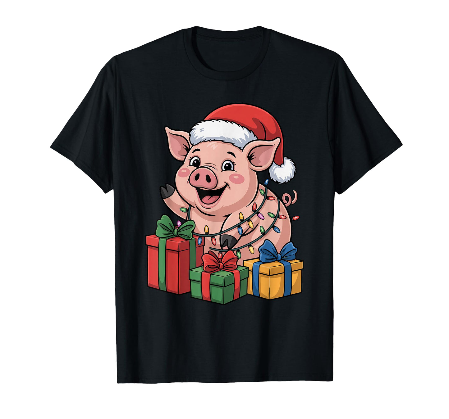 Pig Santa Hat Christmas Design Funny Farm Animal Lovers T-Shirt