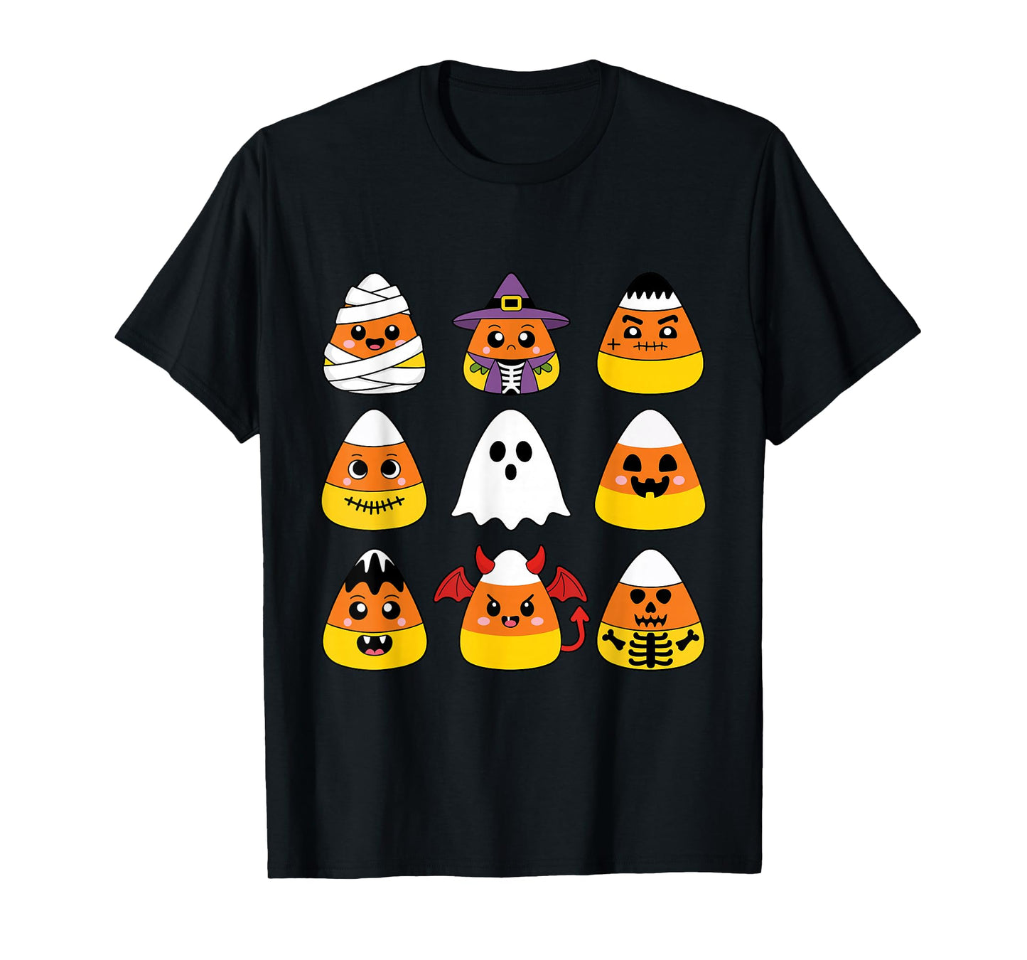 Candy Corn Cute Characters Halloween Mummy Ghost Pumpkin T-Shirt