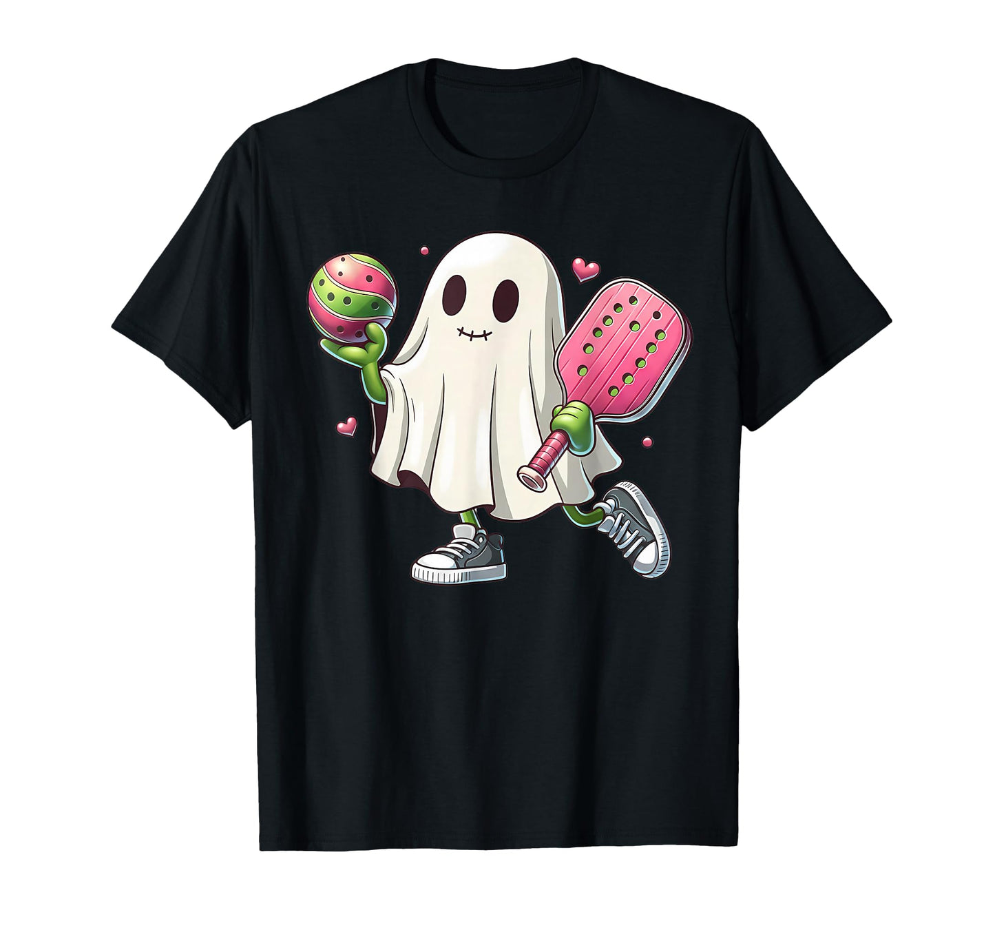 Pickleball Lover Pun with a Pickle Playing Ghost Halloween T-Shirt