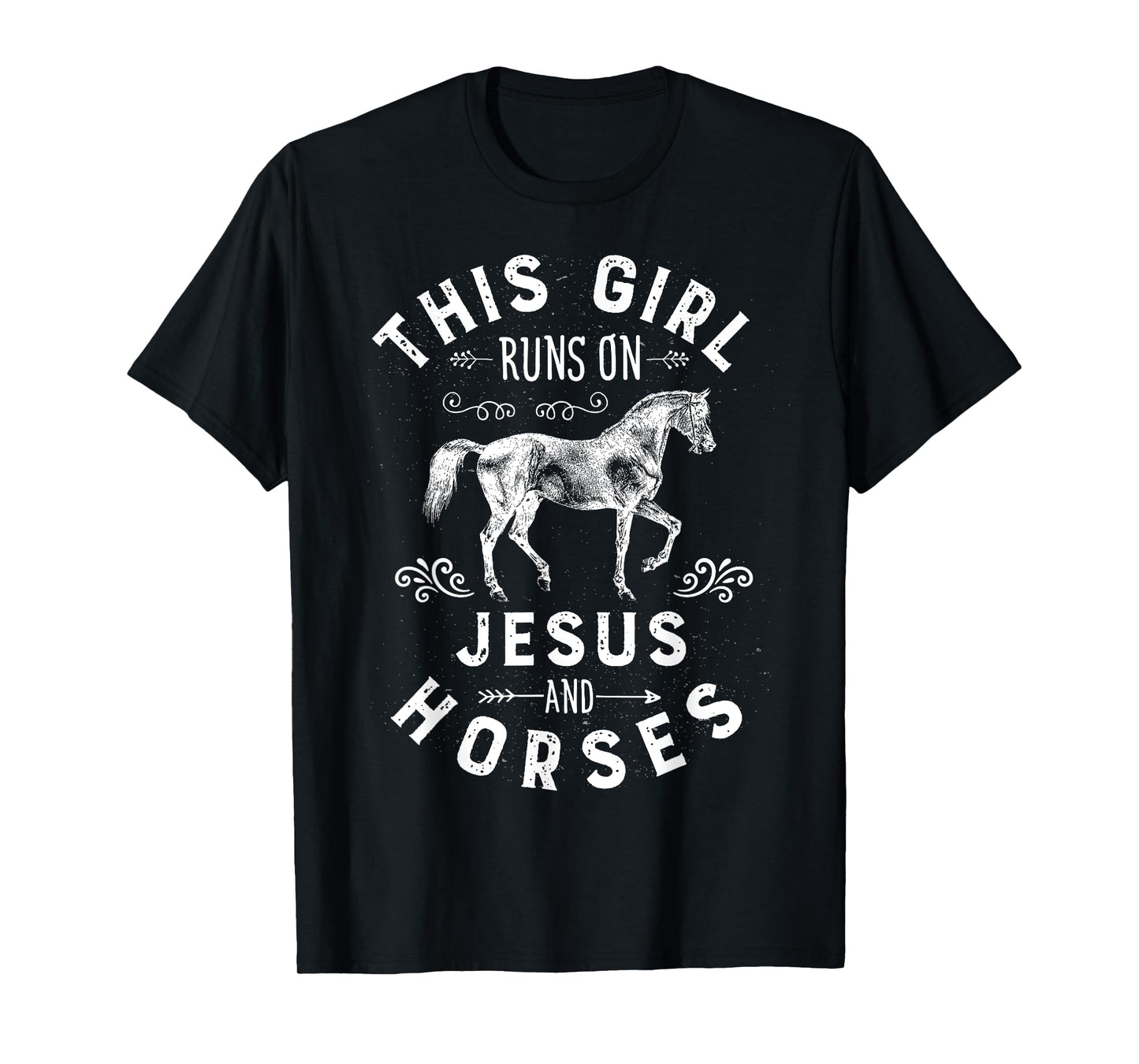 This Girl Runs On Jesus And Horses Horse Riding Equestrian T-Shirt