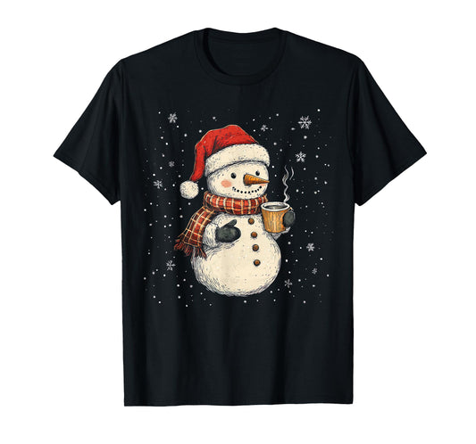 Cute Snowman Drink Coffee Winter Snowflake Snowman Christmas T-Shirt