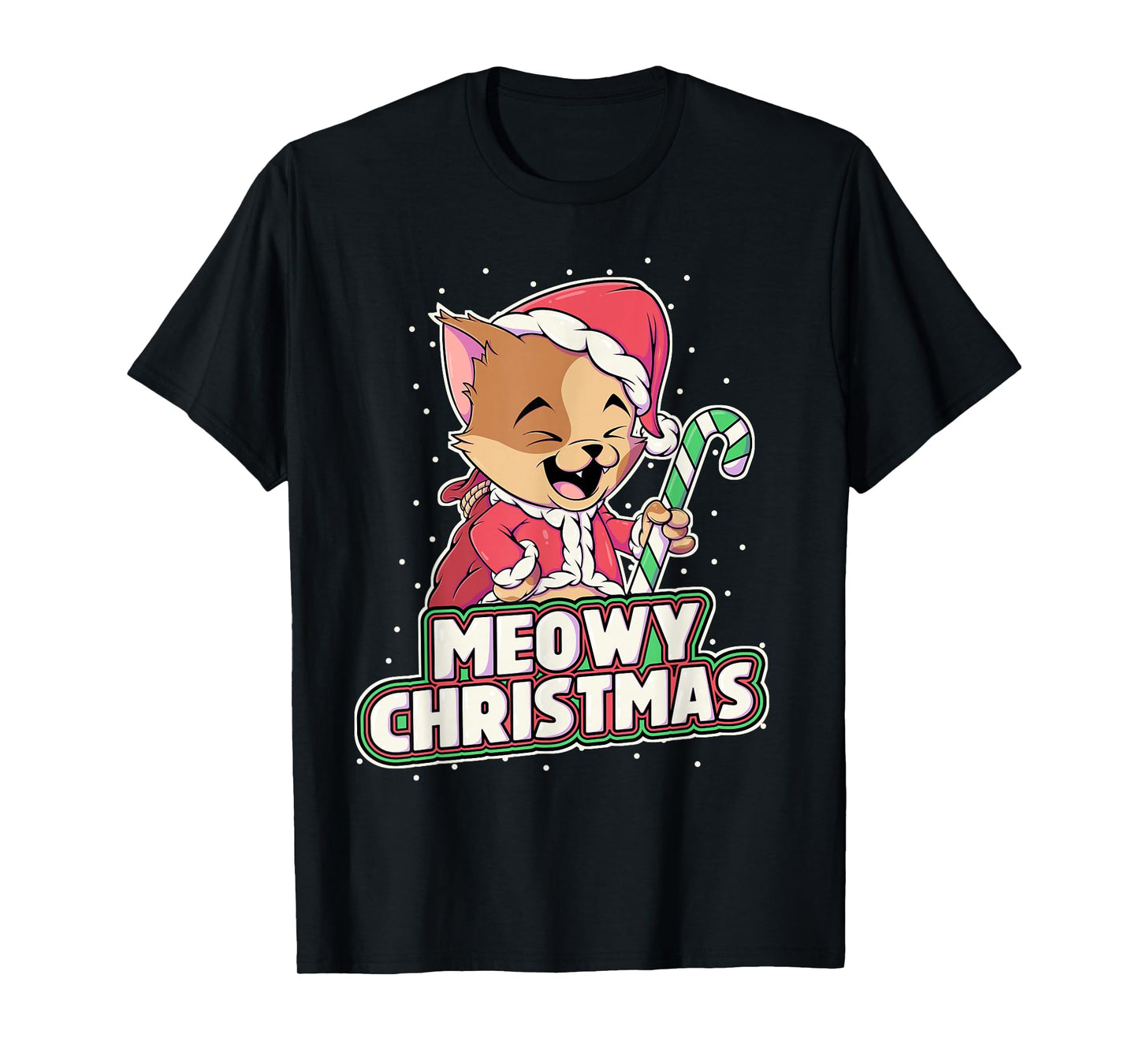 Meowy Christmas Alley Cat Lovers Santa Cat Xmas Candy Cane T-Shirt