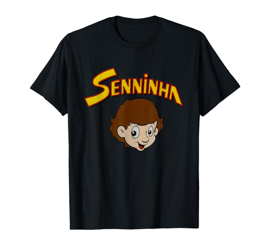Classic Nostalgia Senninha Unisex-Adults Kids Retro Cartoon Character T-Shirt, Black, Small, Short Sleeve