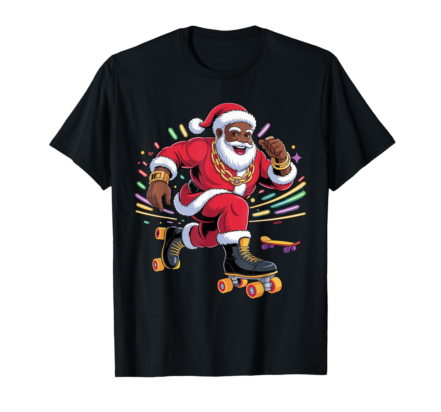 Afro Santa Skating African American Christmas Funny Holiday T-Shirt