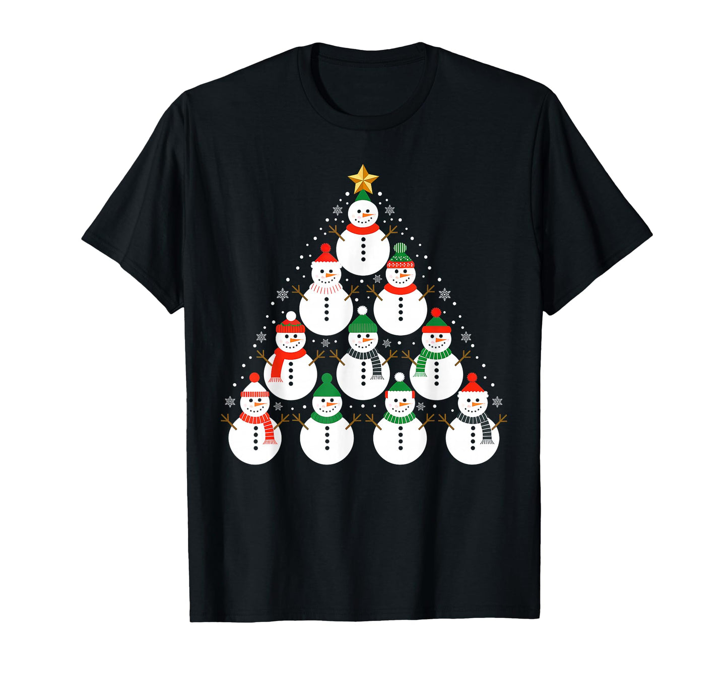 Snowman Christmas Tree Lights Santa Hat Family Xmas Pajamas T-Shirt
